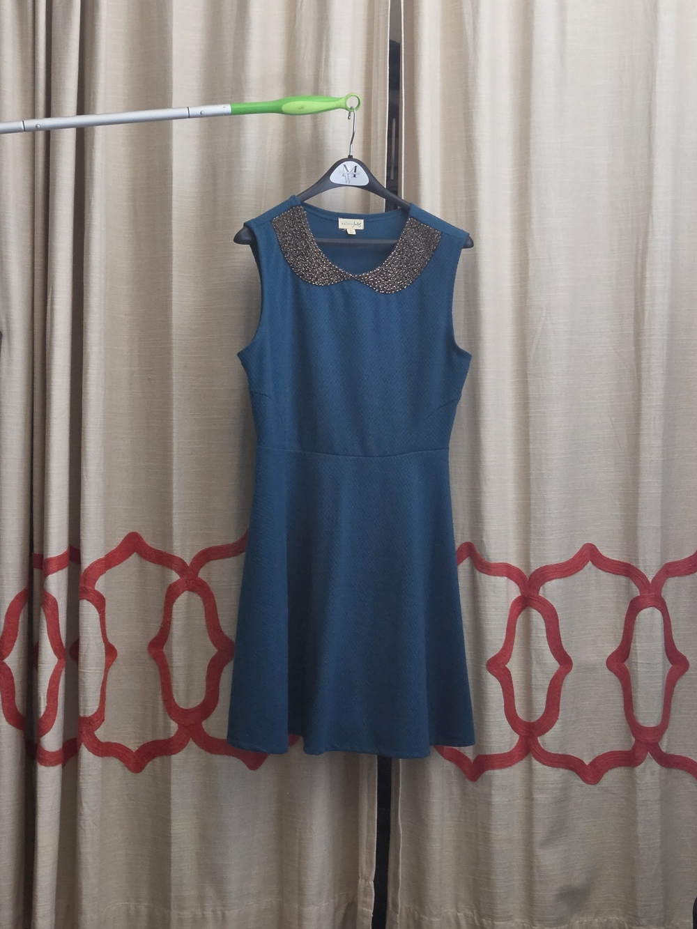 Maison Jules Teal Sleeveless Dress with Beaded Collar